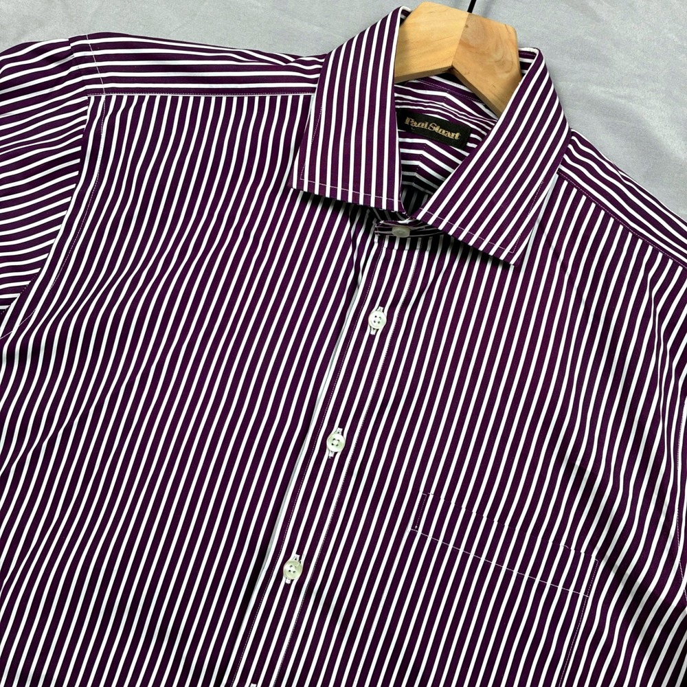 Paul Stuart Dress Shirt 16 33 Purple Bengal Stripe Cotton Canada Spread Collar